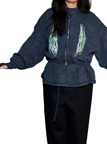 SYUMAN Blue Zip Sweatshirt – Japanese Designer Streetwear (Size 1)