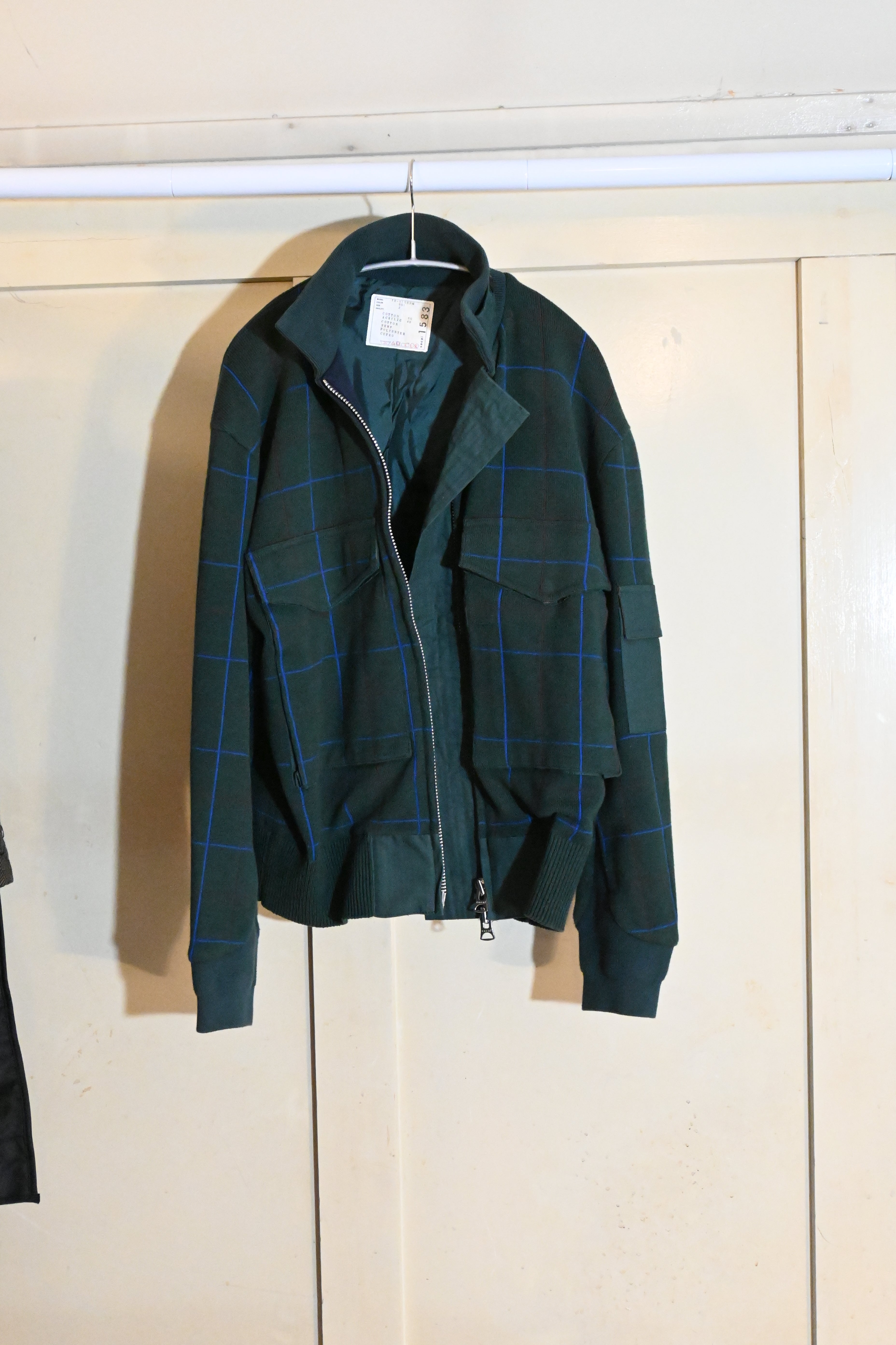 sacai Green Check Track Jacket – Japanese Designer Outerwear (Size 2)