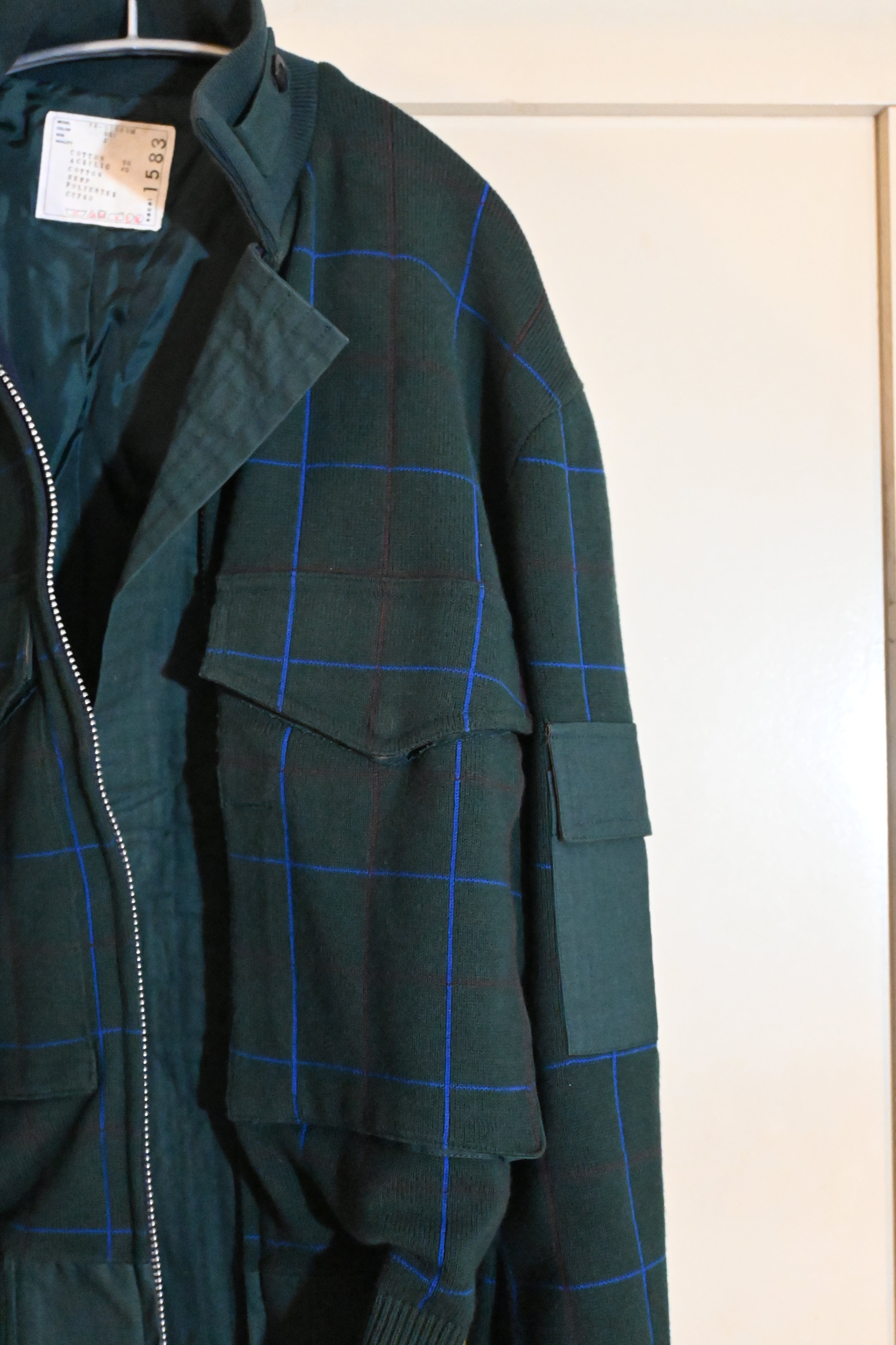 sacai Green Check Track Jacket – Japanese Designer Outerwear (Size 2)
