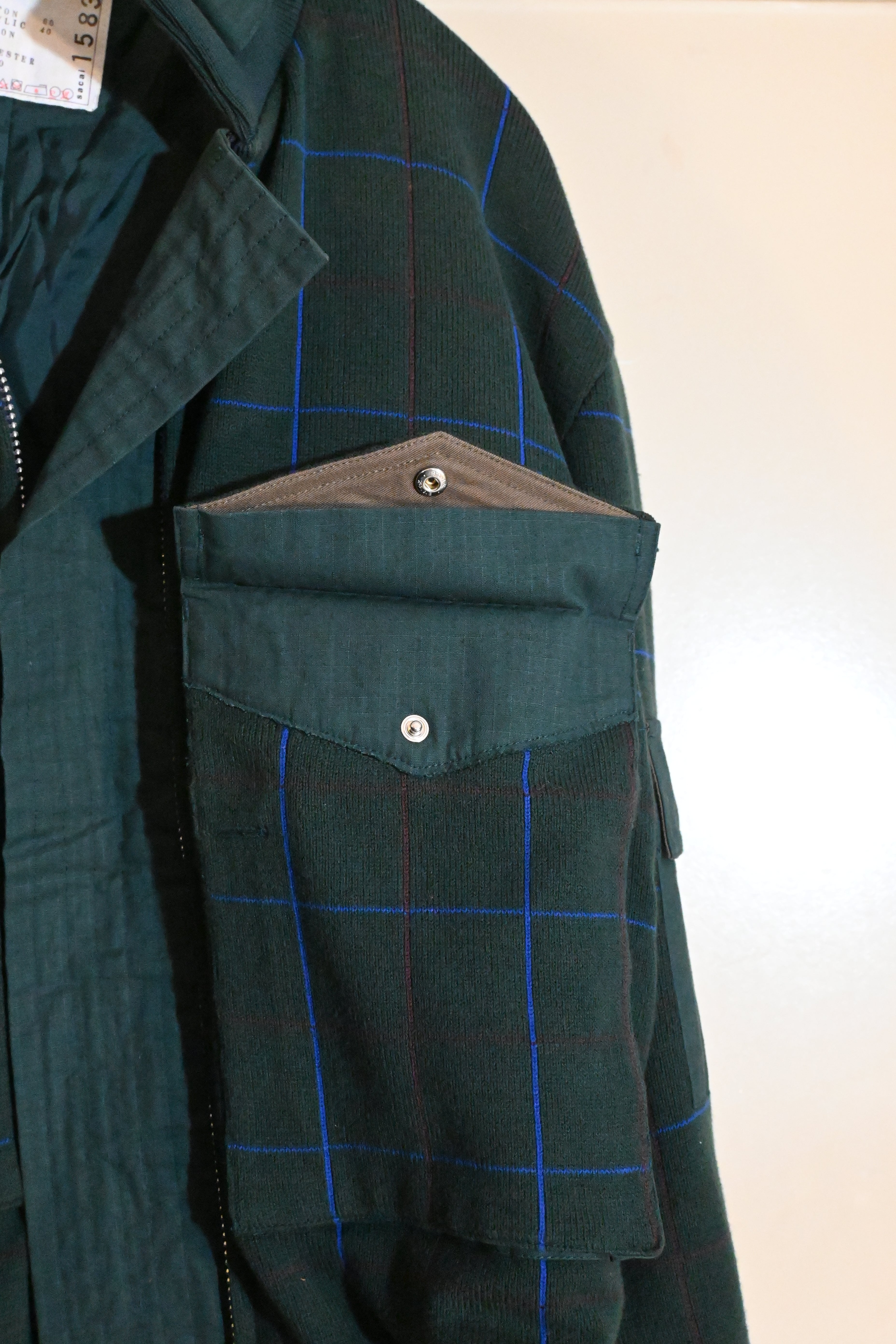 sacai Green Check Track Jacket – Japanese Designer Outerwear (Size 2)