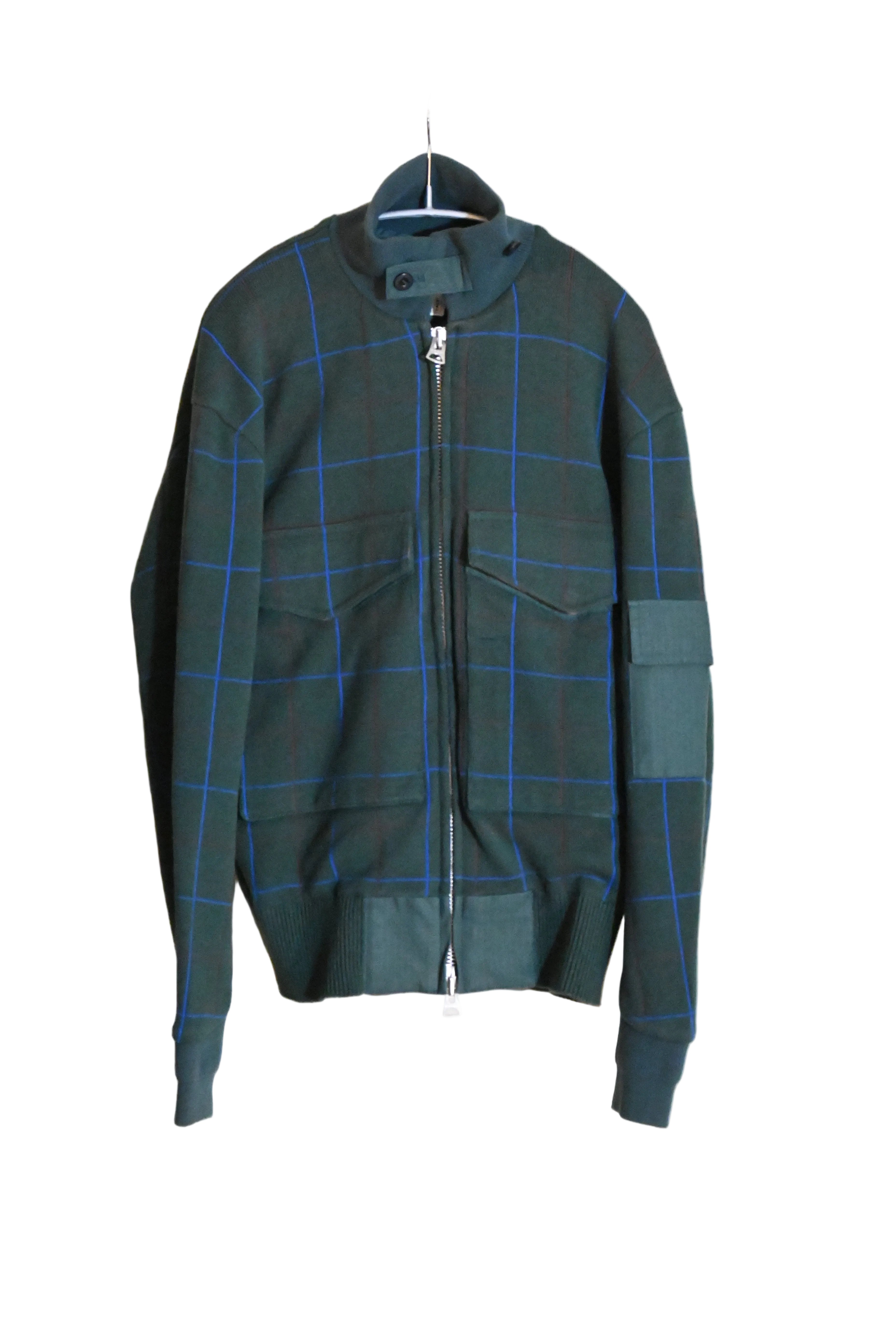 sacai Green Check Track Jacket – Japanese Designer Outerwear (Size 2)