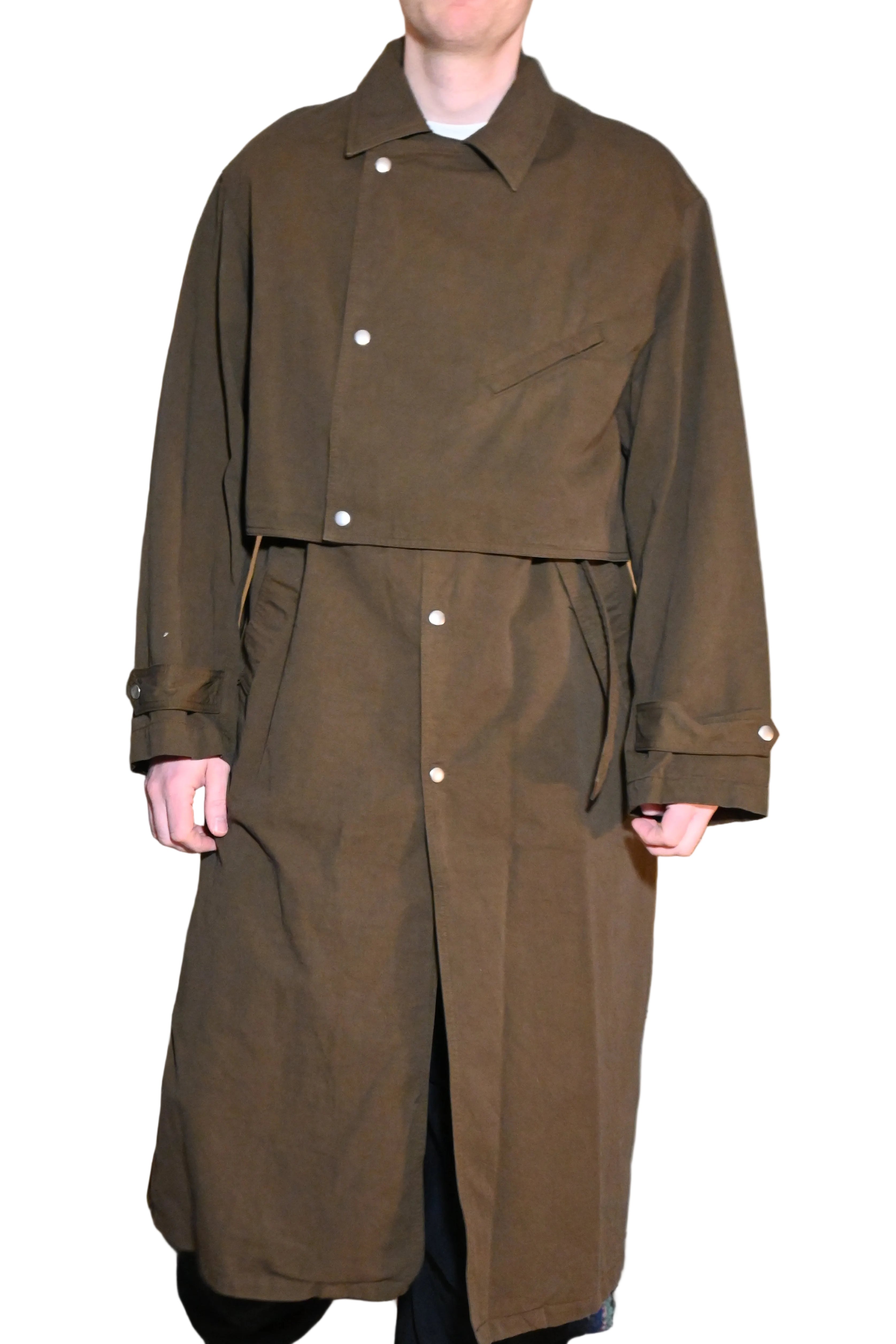 YOKE Military Coat – Brown Cotton Long Coat (Size 3)