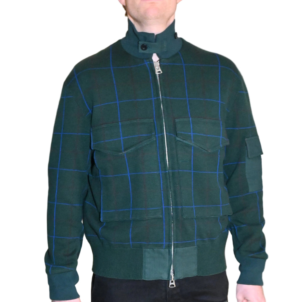 sacai Green Check Track Jacket – Japanese Designer Outerwear (Size 2)
