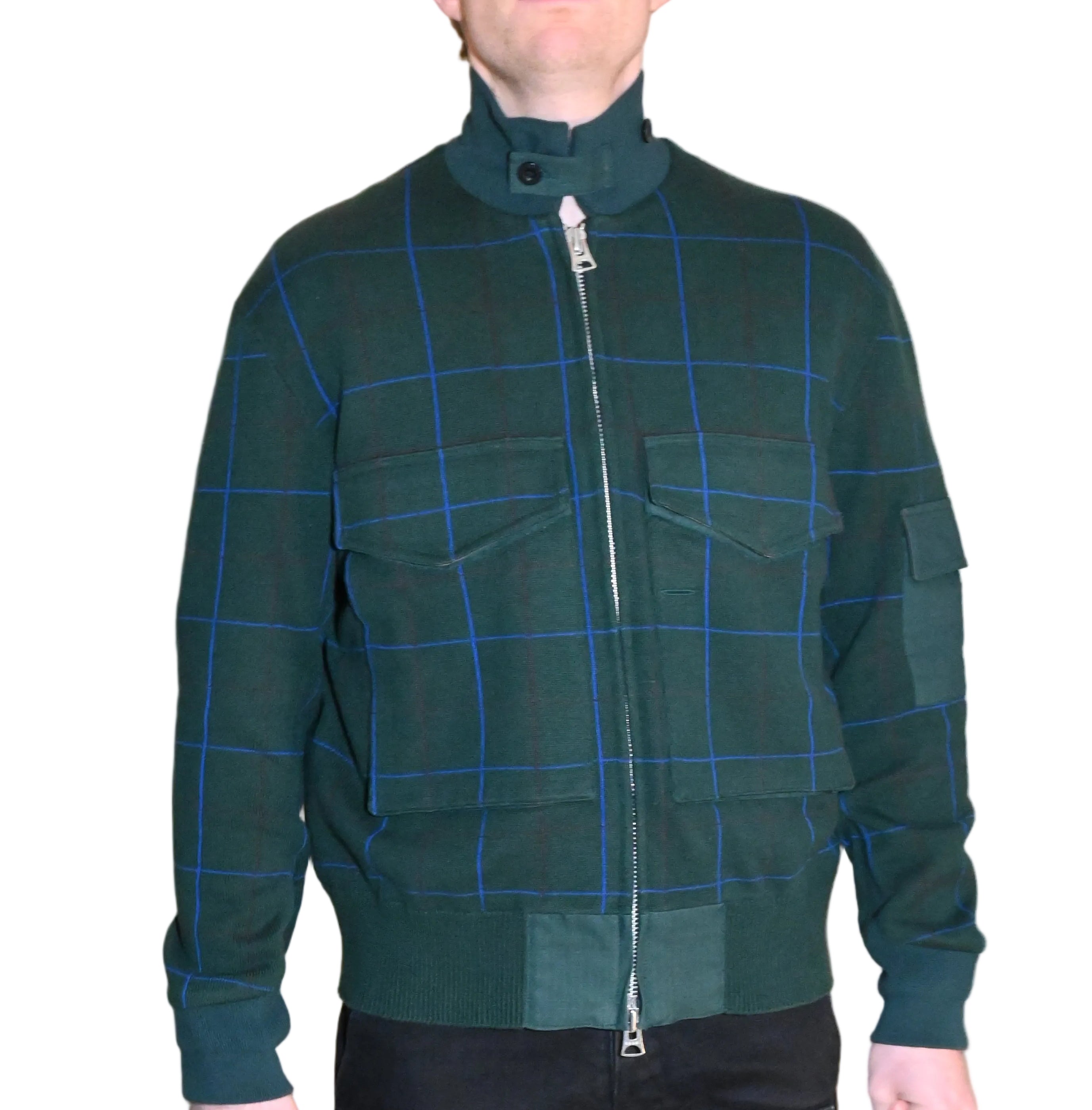 sacai Green Check Track Jacket – Japanese Designer Outerwear (Size 2)