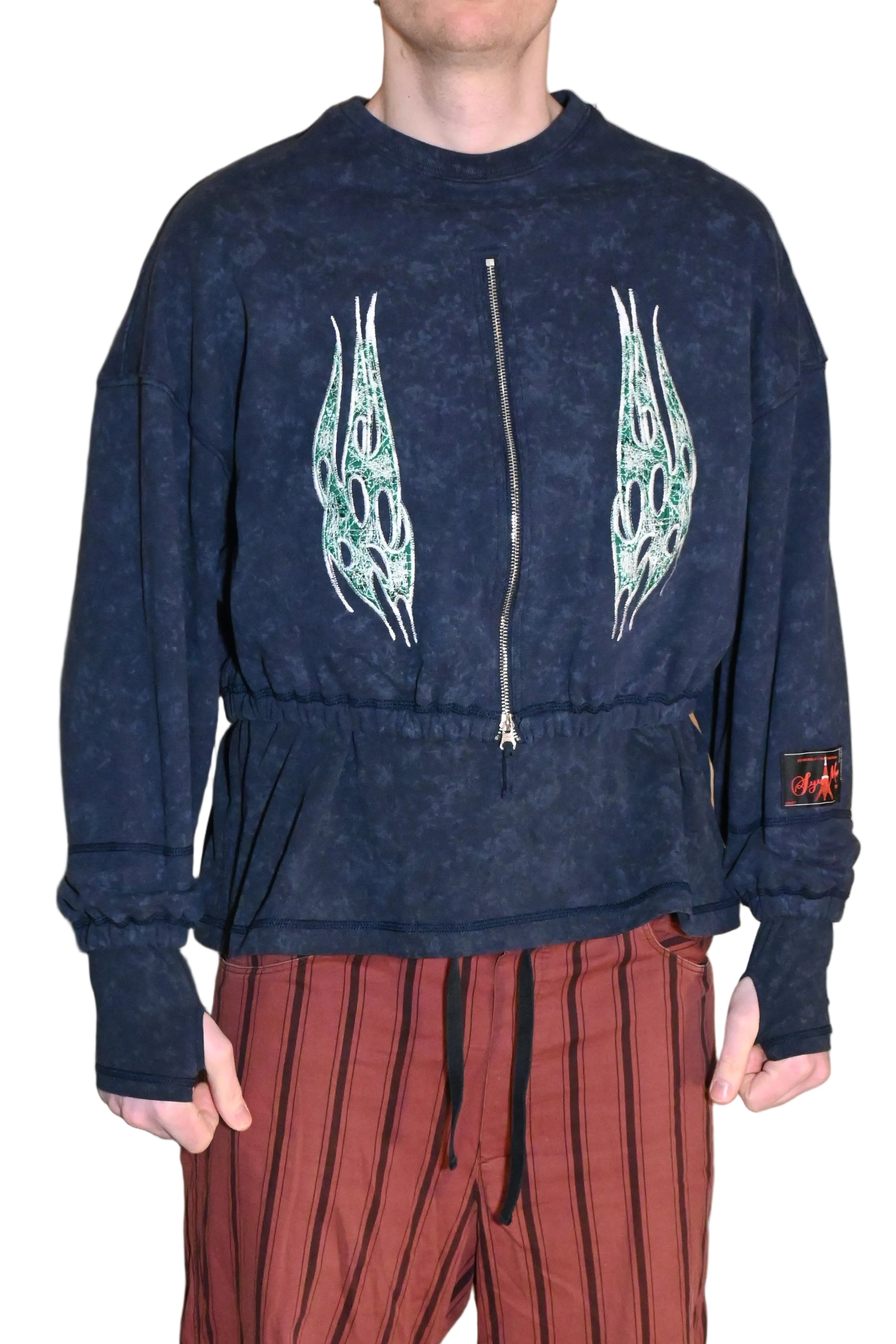 SYUMAN Blue Zip Sweatshirt – Japanese Designer Streetwear (Size 1)